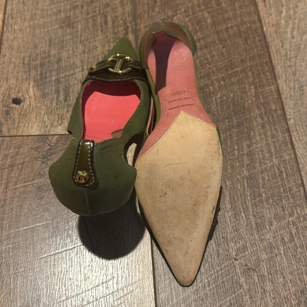 JUDITH LIEBER Olive Green Heels with Gold Accents - Picture 5 of 6
